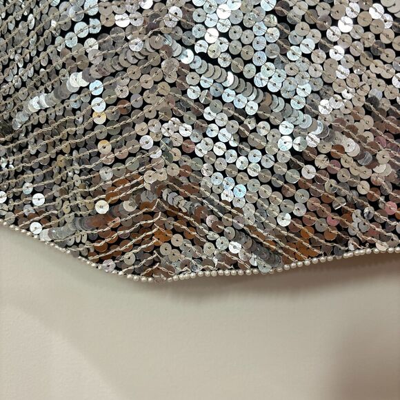 Vintage 100% Silk Silver Sequin Top size Large Art Deco Gatsby 1920s Disco Party - Picture 4 of 14